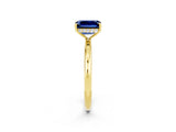 Yellow gold Emerald Cut Blue Sapphire Solitaire Ring with Thin Band and Four-Prong Setting_14