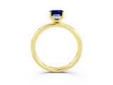 Yellow gold Emerald Cut Blue Sapphire Solitaire Ring with Thin Band and Four-Prong Setting_15