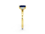Yellow gold Emerald Cut Blue Sapphire Solitaire Ring with Thin Band and Prong Setting_14