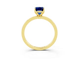 Yellow gold Emerald Cut Blue Sapphire Solitaire Ring with Thin Band and Prong Setting_15