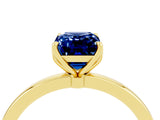 Yellow gold Emerald Cut Blue Sapphire Solitaire Ring with Thin Band and Prong Setting_16