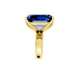 Yellow gold Emerald Cut Blue Sapphire Solitaire Ring with Thin Band and Prong Setting_17