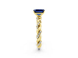 14K Yellow Gold Blue Sapphire Solitaire Ring with Twisted Band and Pavé Accents