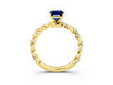 14K Yellow Gold Blue Sapphire Solitaire Ring with Twisted Band and Pavé Accents