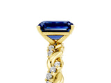 14K Yellow Gold Blue Sapphire Solitaire Ring with Twisted Band and Pavé Accents