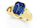 Yellow gold Emerald Cut Blue Sapphire Solitaire Ring with Wide Band and Prong Setting_1