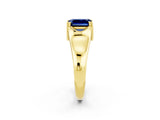 Yellow gold Emerald Cut Blue Sapphire Solitaire Ring with Wide Band and Prong Setting_2