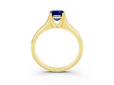Yellow gold Emerald Cut Blue Sapphire Solitaire Ring with Wide Band and Prong Setting_3