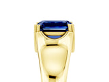 Yellow gold Emerald Cut Blue Sapphire Solitaire Ring with Wide Band and Prong Setting_5