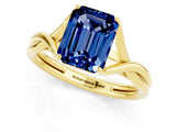 Yellow gold Emerald Cut Blue Sapphire Solitaire Twist Band Prong Setting Ring_37