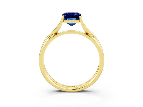 Yellow gold Emerald Cut Blue Sapphire Solitaire Twist Band Prong Setting Ring_39
