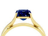 Yellow gold Emerald Cut Blue Sapphire Solitaire Twist Band Prong Setting Ring_40