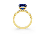 Yellow gold Emerald Cut Blue Sapphire Solitaire Twisted Band with Round  Accents and Prong Setting_15
