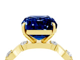 Yellow gold Emerald Cut Blue Sapphire Solitaire Twisted Band with Round  Accents and Prong Setting_16
