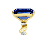 Yellow gold Emerald Cut Blue Sapphire Solitaire Twisted Band with Round  Accents and Prong Setting_17