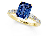 Yellow gold Emerald Cut Blue Sapphire Solitaire with Side Baguettes and Channel Set Band_1