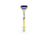 Yellow gold Emerald Cut Blue Sapphire Solitaire with Side Baguettes and Channel Set Band_2