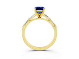 Yellow gold Emerald Cut Blue Sapphire Solitaire with Side Baguettes and Channel Set Band_3