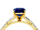 Yellow gold Emerald Cut Blue Sapphire Solitaire with Side Baguettes and Channel Set Band_4