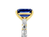 Yellow gold Emerald Cut Blue Sapphire Solitaire with Side Baguettes and Channel Set Band_5