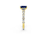 Yellow gold Emerald Cut Blue Sapphire Solitaire with Side Stones, Pave Band, Four-Prong Setting_50