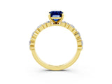Yellow gold Emerald Cut Blue Sapphire Solitaire with Side Stones, Pave Band, Four-Prong Setting_51