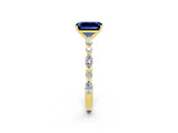 Yellow gold Emerald Cut Blue Sapphire Solitaire with Side Stones on a Pavé Band and Four-Prong Setting_2