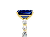 Yellow gold Emerald Cut Blue Sapphire Solitaire with Side Stones on a Pavé Band and Four-Prong Setting_5