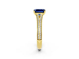 Yellow gold Emerald Cut Blue Sapphire Split Shank Engagement Ring with Pavé Band_2