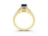 Yellow gold Emerald Cut Blue Sapphire Split Shank Engagement Ring with Pavé Band_3