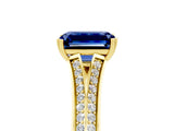 Yellow gold Emerald Cut Blue Sapphire Split Shank Engagement Ring with Pavé Band_5