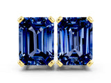 10K Yellow Gold 1.36 Carat Emerald Blue Sapphire Stud Earrings