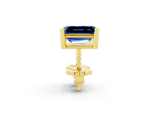 Yellow gold Emerald Cut Blue Sapphire Stud Earrings