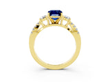 Yellow gold Emerald Cut Blue Sapphire Three-Stone Ring with Pavé Split Shank and Four-Prong Setting_3