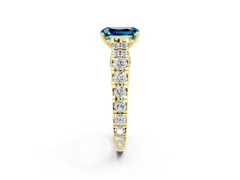 Yellow gold Emerald Cut Blue Topaz Classic Solitaire Ring with Pavé Band and Four-Prong Setting_2