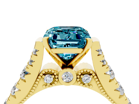 Yellow gold Emerald Cut Blue Topaz Classic Solitaire Ring with Pavé Band and Four-Prong Setting_4