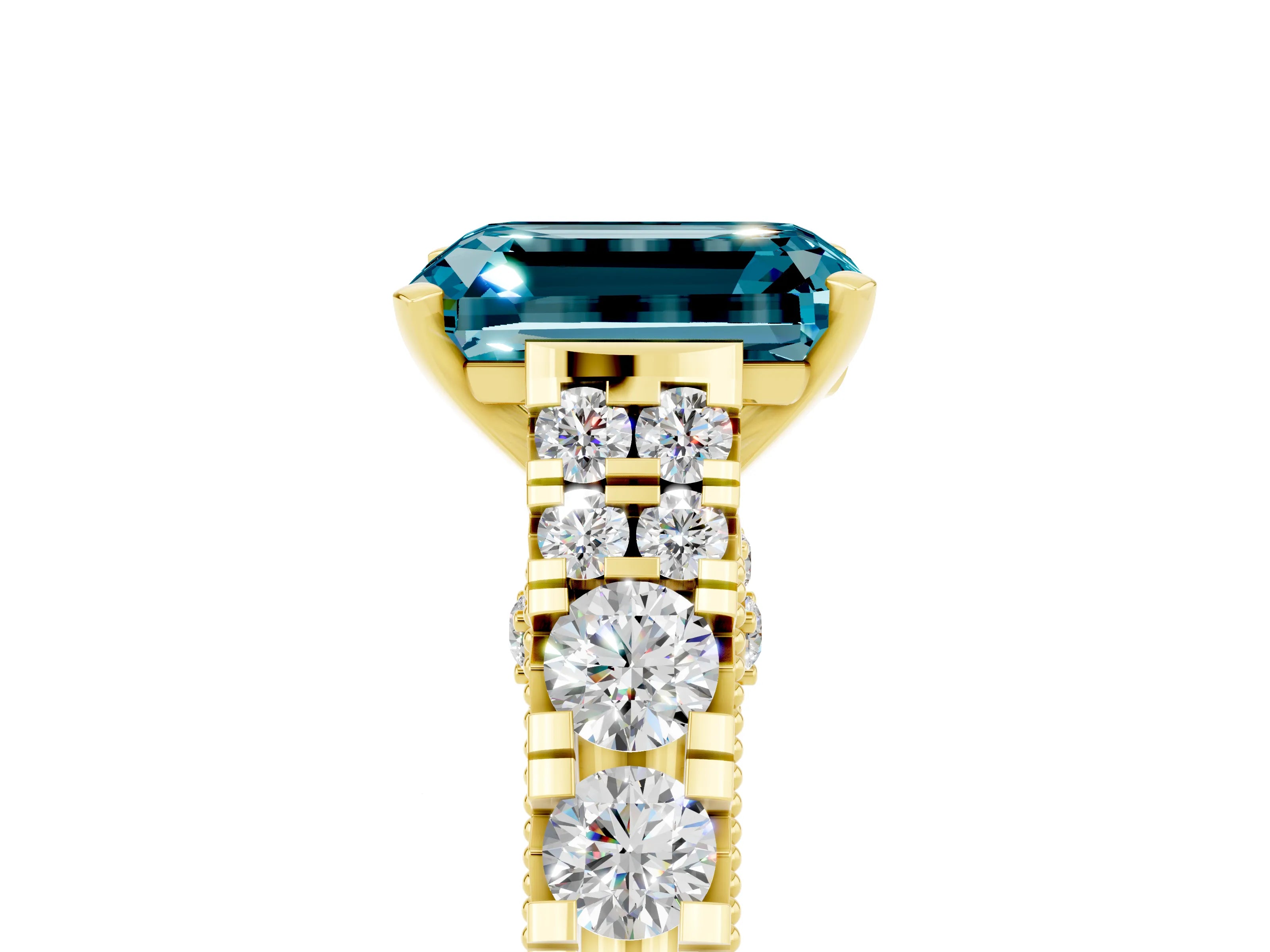 Yellow gold Emerald Cut Blue Topaz Classic Solitaire Ring with Pavé Band and Four-Prong Setting_5