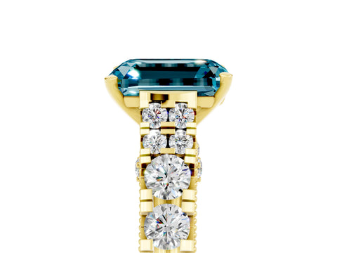 Yellow gold Emerald Cut Blue Topaz Classic Solitaire Ring with Pavé Band and Four-Prong Setting_5