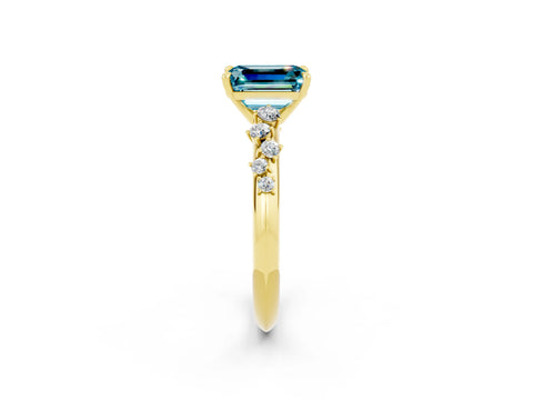 Yellow gold Emerald Cut Blue Topaz Cluster Side Stone Solitaire Ring with Prong Setting_26