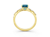 Yellow gold Emerald Cut Blue Topaz Cluster Side Stone Solitaire Ring with Prong Setting_27
