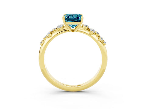 Yellow gold Emerald Cut Blue Topaz Cluster Side Stone Solitaire Ring with Prong Setting_27