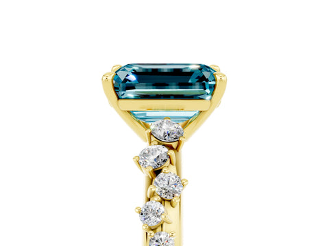 Yellow gold Emerald Cut Blue Topaz Cluster Side Stone Solitaire Ring with Prong Setting_29