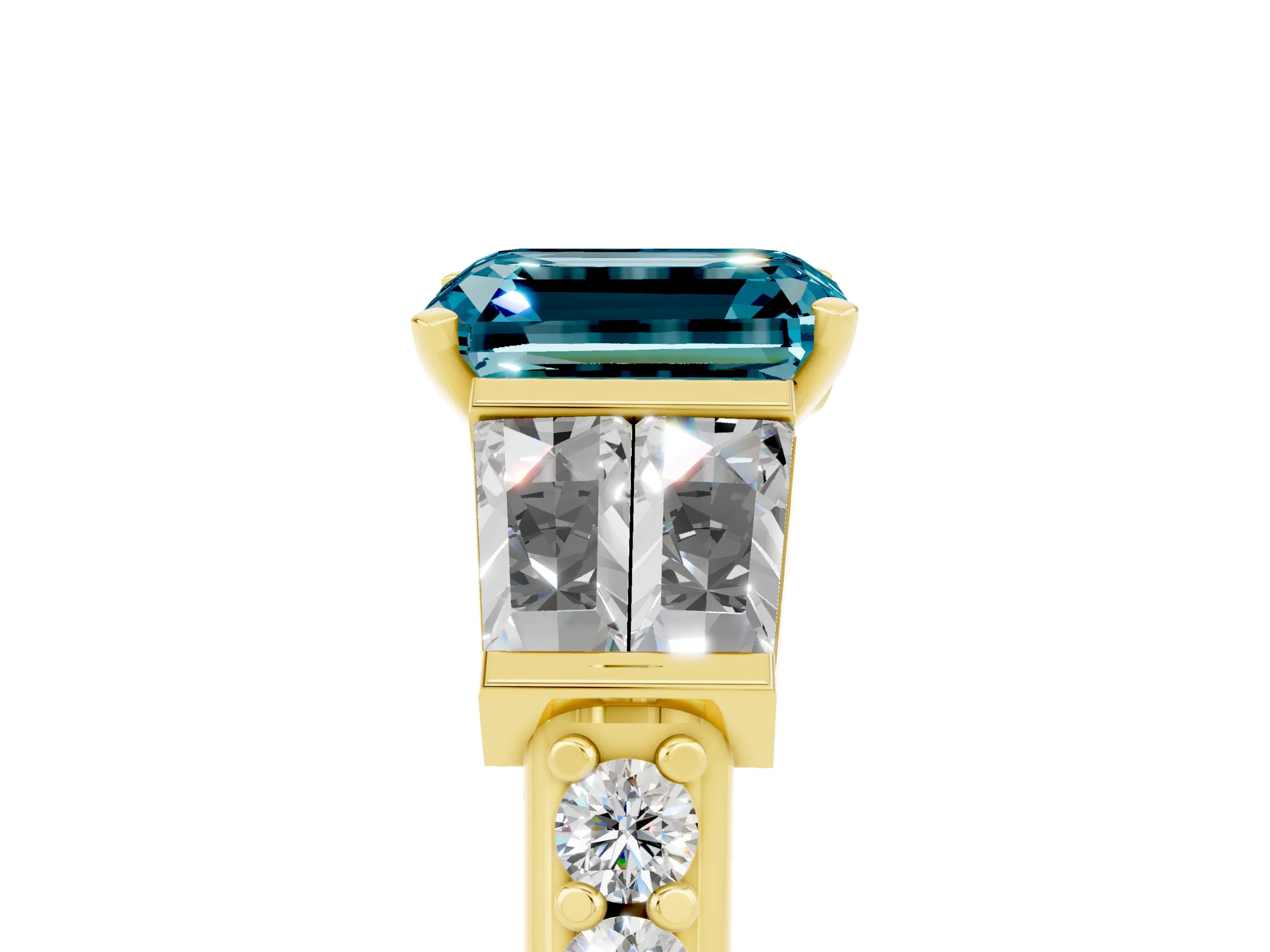 Yellow gold Emerald Cut Blue Topaz Engagement Ring with Baguette Side Stones and Channel Set Band_5