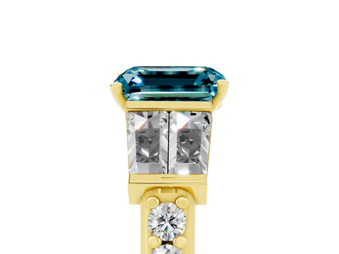 Yellow gold Emerald Cut Blue Topaz Engagement Ring with Baguette Side Stones and Channel Set Band_5