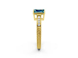 Yellow gold Emerald Cut Blue Topaz Engagement Ring with Milgrain Channel Set Band and Prong Setting_2