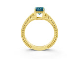 Yellow gold Emerald Cut Blue Topaz Engagement Ring with Milgrain Channel Set Band and Prong Setting_3