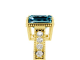 Yellow gold Emerald Cut Blue Topaz Engagement Ring with Milgrain Channel Set Band and Prong Setting_5