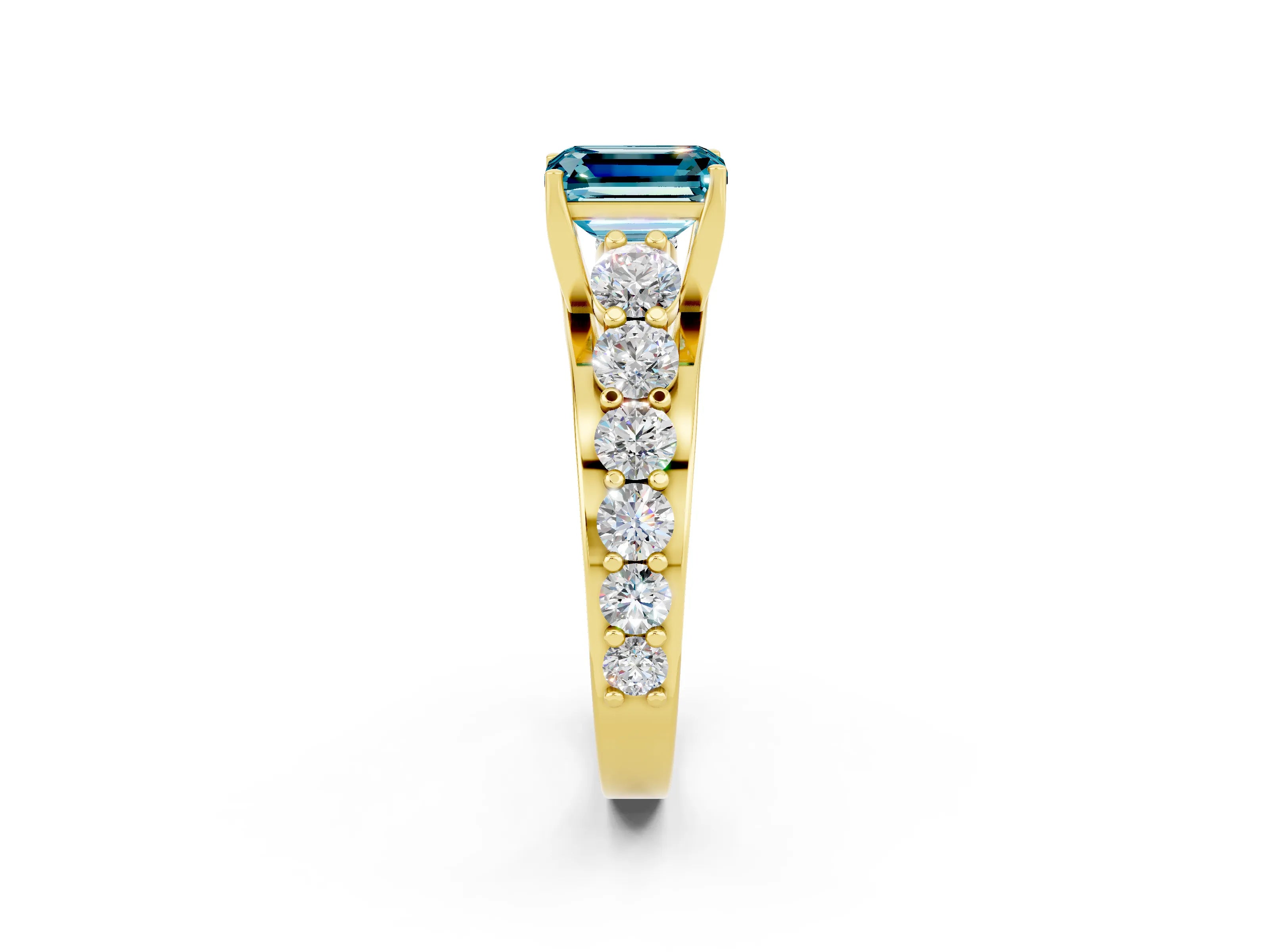 Yellow gold Emerald Cut Blue Topaz Engagement Ring with Pavé Band and Four-Prong Setting_2