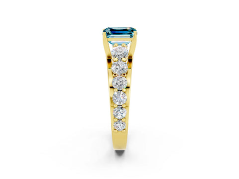 Yellow gold Emerald Cut Blue Topaz Engagement Ring with Pavé Band and Four-Prong Setting_2