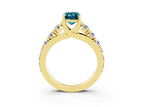 Yellow gold Emerald Cut Blue Topaz Engagement Ring with Pavé Band and Four-Prong Setting_3